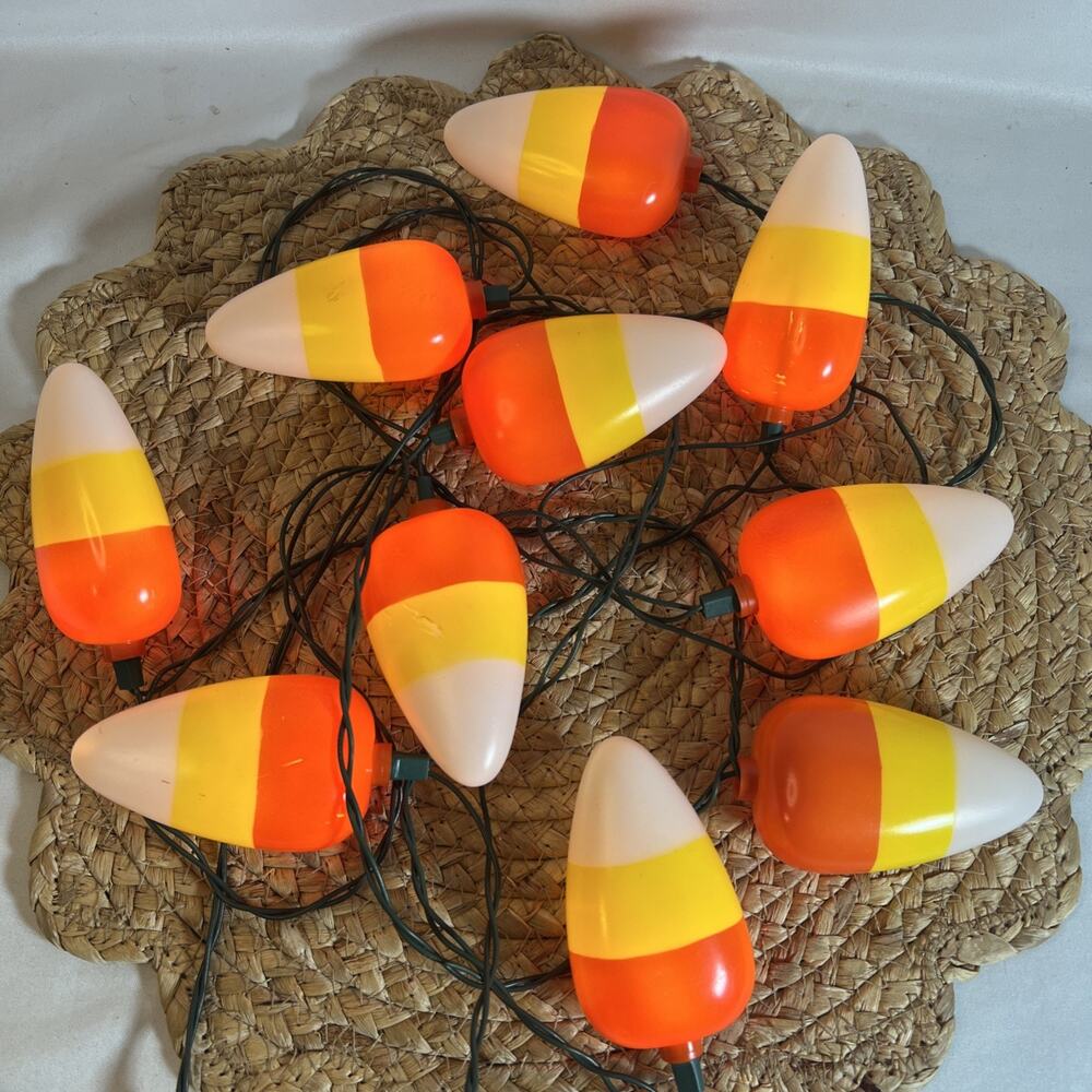 Vintage Candy Corn Blow Mold String Lights 10 Bulbs Halloween Tested & Works